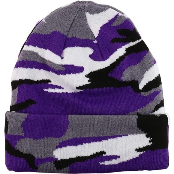 Other - Unisex Winter Beanie Cuffed Knit Warm Hat Purple Camo